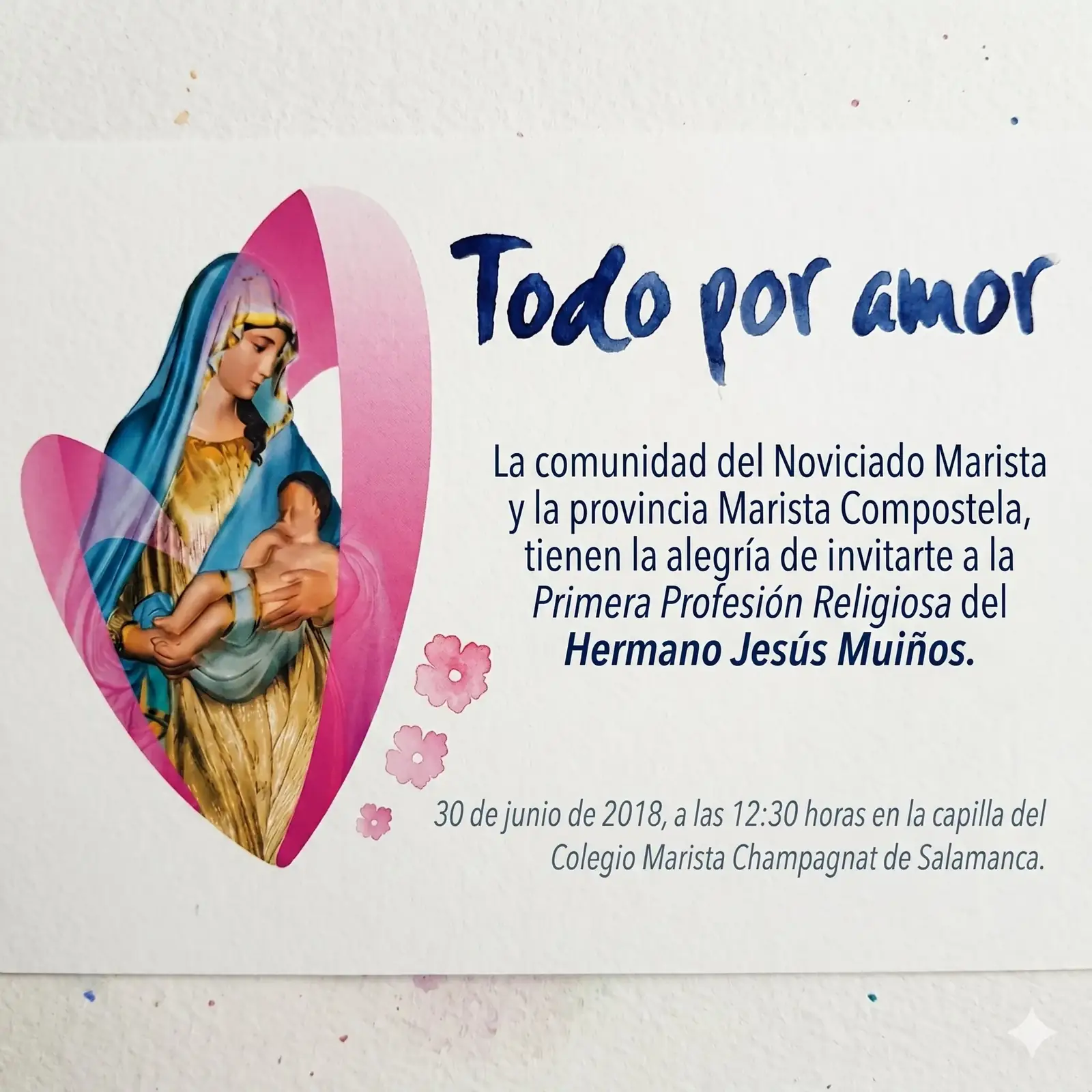 Invitación Primera Profesión Religiosa 2018